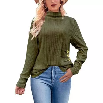 Women s Fashion Casual Autumn Winter Solid Color Print Long Sleeve Half Turtleneck Blouses & Shirts S бордовый