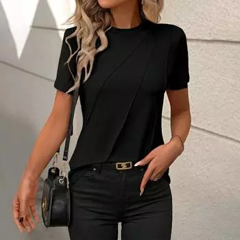 Women s Fashion Casual Daily Versatile Short-sleeved Textured Collar Loose Summer Tops S белый