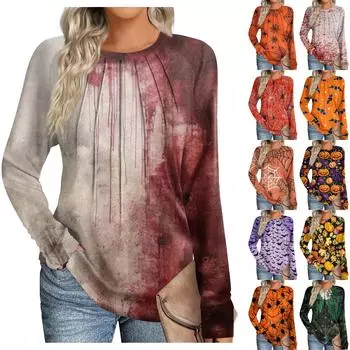 Women s Fashion Casual Halloween Long Sleeve Round Neck Top L чёрный