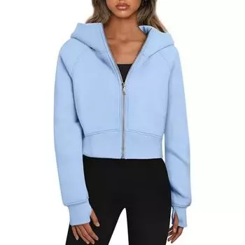 Women s Fashion Casual Hooded Zip Padded Long Sleeve Solid Colour Sweatshirt L