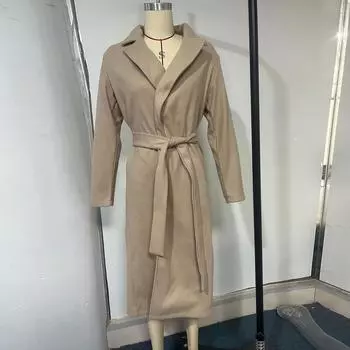 Women s Fashion Casual Hundred Lapel Coat Solid Color Long Sleeve Jacket S хаки