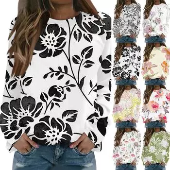 Women s Fashion Casual Long Sleeve Floral Print Neck Button Top XL