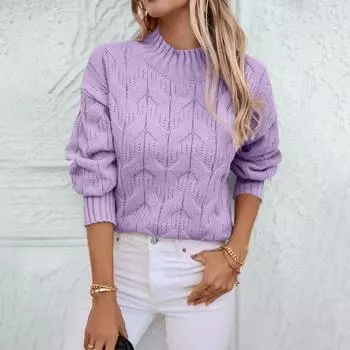 Women s Fashion Casual Long Sleeve Half Turtleneck Cable Knit Loose Sweater L