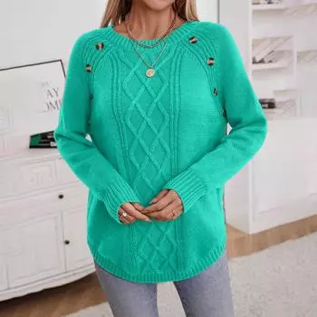 Women s Fashion Casual Long Sleeve Solid Color Half Button Women s Pullover Retro Loose Knit Sweater L