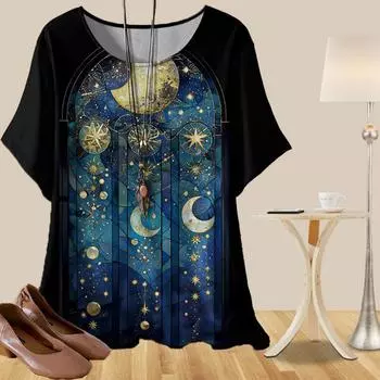 Женская мода повседневная свободная весенняя рубашка женские топы с коротким рукавом и цветочным принтом Moon&Stars XS синий