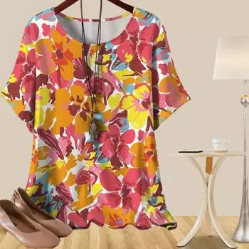 Женская мода повседневная свободная весенняя рубашка женские топы с коротким рукавом с принтом в виде граффити и персикового цветка XS жёлтый