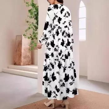 Женская мода повседневная принтованная юбка с круглым вырезом и длинным рукавом женская длинная юбка элегантное прямое платье S