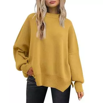 Women s Fashion Casual Pullover Long Sleeve Top Autumn And Winter Long Sleeve Round Neck Sweater S коричневый