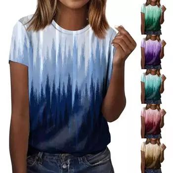 Женская модная повседневная футболка в стиле ретро с круглым вырезом и коротким рукавом L синий