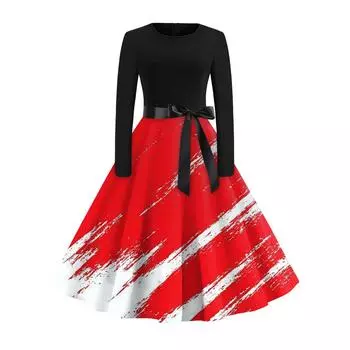 Women s Fashion Casual Round Neck Halloween Print Long Sleeve Dress XL