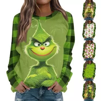 Women s Fashion Casual Round Neck Long Sleeve Print Raglan Sleeve T-Shirt Top L