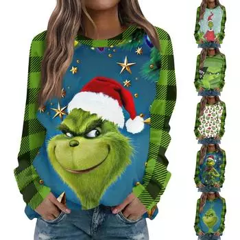 Women s Fashion Casual Round Neck Long Sleeve Print Raglan Sleeve T-Shirt Top L армия зеленый