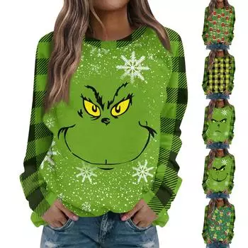 Women s Fashion Casual Round Neck Long Sleeve Print Raglan Sleeve T-Shirt Top L армия зеленый