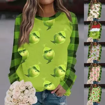 Women s Fashion Casual Round Neck Long Sleeve Print Raglan Sleeve T-Shirt Top L