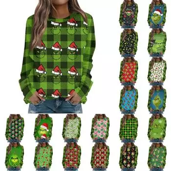 Women s Fashion Casual Round Neck Long Sleeve Print Raglan Sleeve T-Shirt Top L армия зеленый