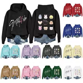 Women s Fashion Casual Round Neck Loose Long Sleeve Stray Kids Combo Printed Sweatshirt XXL хаки