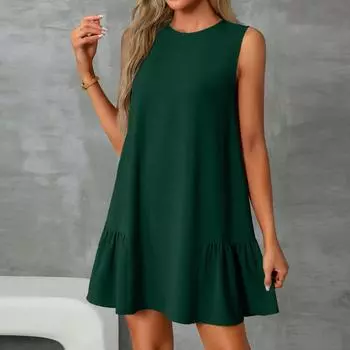 Women s Fashion Casual Sleeveless Round Neck Ruffle Dresses L