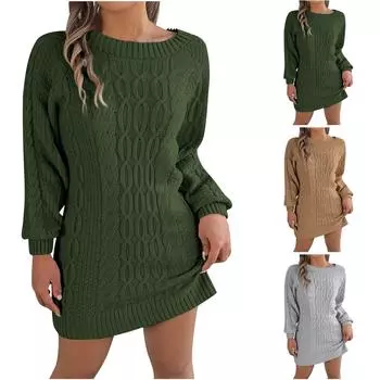 Женское модное повседневное однотонное шерстяное платье с рукавами-перекрутками из теста L