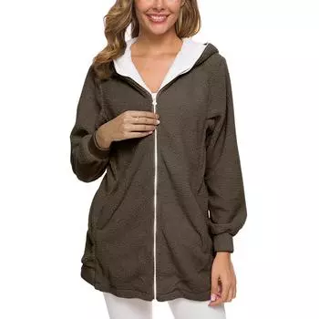 Women s Fashion Casual Solid Hooded Zipper Lamb Fleece Coat Cardigan Sweater XXXL