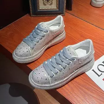 Женская модная повседневная спортивная обувь, зимние новые туфли с круглым носком, стразами, толстой подошвой, на шнуровке спереди, удобные туфли-одиночки 35 чёрный