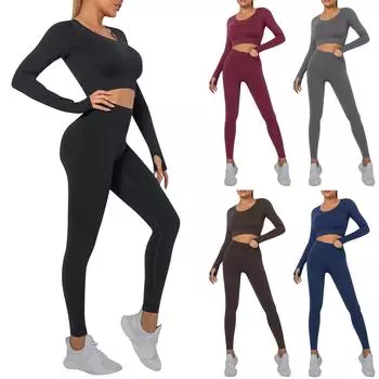 Женские модные повседневные облегающие брюки с длинным рукавом, спортивный однотонный комплект для йоги M чёрный