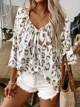 Women S Fashion Casual V-Neck Printed Top S