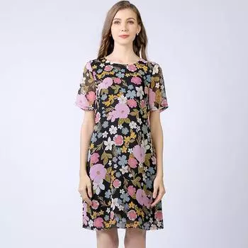 Women s Fashion Chiffon A- line 2023 New Dress Black M