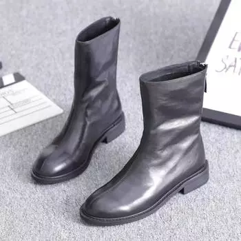 Women s Fashion Chunky Single Boots Autumn New Round Head Back Zipper Soft Sole Anti-slip Wear-resistant Short Boots 35 чёрный