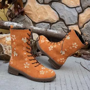 Women s Fashion Chunky Single Boots Fall New Round Head Suede Front Lace-up Non-slip Comfortable Short Boots 36 синий