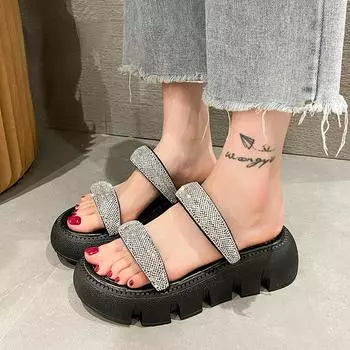 Women s Fashion Crystal Sandals 2024 Summer New Casual Comfortable Breathable Lightweight Versatile Thick Soled Slippers 35 белый