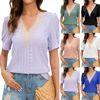 Женская модная футболка с v-образным вырезом и топом с объемными рукавами L армия зеленый