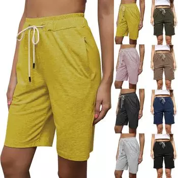 Женские модные эластичные пояса с карманами, однотонные повседневные спортивные шорты, брюки L чёрный