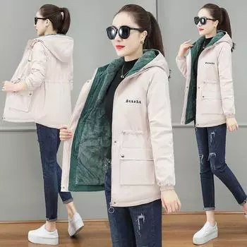 Women s Fashion Faux Fur Hooded Coat, Korean Style Zippered Parka,New Thickened Cotton Winter Outerwear, Slimming Design, Polyester, Casual Style M