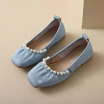 Women s Fashion Flat Shoes Autumn New Square Head Shallow Mouth Beaded Light Soft Sole Non-slip Single Shoes 35 абрикосовый