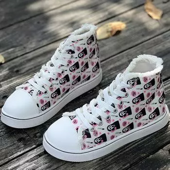 Women s fashion flat shoes autumn new round head cloth printed lace-up soft sole non-slip comfortable canvas shoes 36