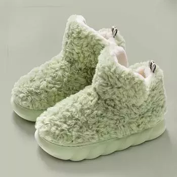 Women s Fashion Flat Shoes Winter New Round Head Suede Slip-on Thick Soles Wear-resistant Short Boots 36 зелёный