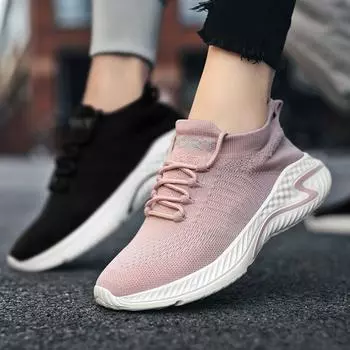 Женская мода Fly-woven повседневная обувь на шнуровке 36 розовый