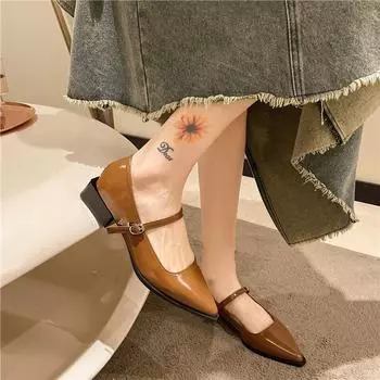 Женская мода французские повседневные остроносые туфли Kawaii однотонные женские туфли на плоской подошве с металлическим носком и мелким носком Mary Slim 34 бежевый