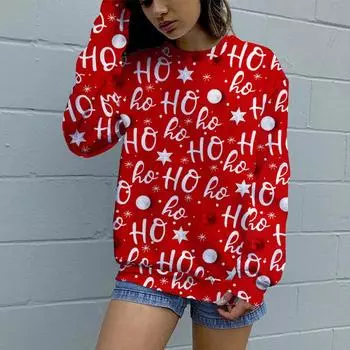 Women s Fashion Hoody Autumn Winter Christmas Reindeer Santa Claus Print Casual Sweatshirts Long Sleeved O Neck Hoodies Female Tops S