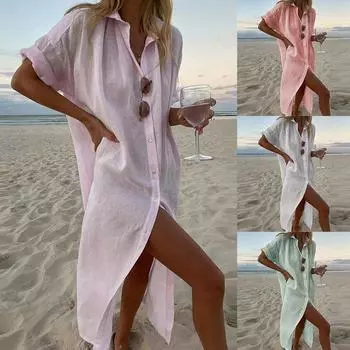 Women s Fashion Ins Style Cotton Linen Dress Shirt Pink meat S