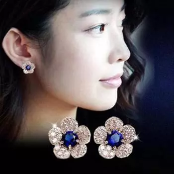 Women s Fashion Jewelry Blue Flower Ear Studs Earrings Gift ARI