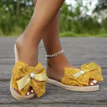 Women s fashion lace trend anti-slip wear-resistant soft sole flat student slippers 38