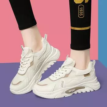 Women s Fashion Lace-up Casual Sneakers Lightweight Soft Sole Running Shoes for Women Thick Soled Mesh Breathable Sports Shoes 35 серый