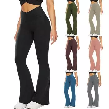 Women s Fashion Leisure Cross Waist Solid Color Sports Yoga Leggings Pants XL чёрный