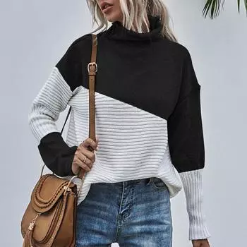 Women s Fashion Leisure Temperament Winter Collision Pullover Long Sleeve Sweater L