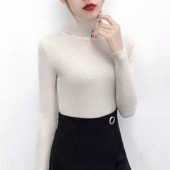 Women s Fashion Long Sleeve Turtleneck Solid Color Sweater Sheep Fleece Loose Knit Pullover Top