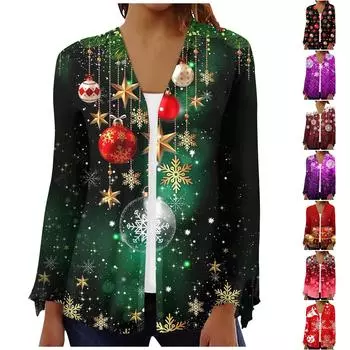 Women s Fashion Loose Casual Christmas Printed Long Sleeve Button Down Shirt Cardigan Top XXXL горячий розовый