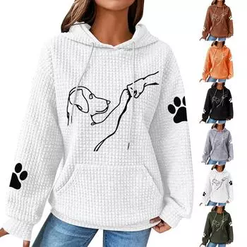 Женская мода свободный джемпер с капюшоном и принтом собаки с длинным рукавом в клетку с капюшоном XL оранжевый