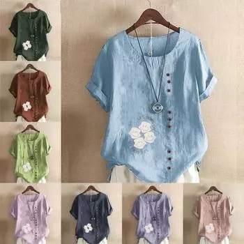 Women s Fashion Melting Smiling Face Print Short Sleeve T-shirt Loose Cotton Shirt Casual Loose Summer Blouse Tops S розовый