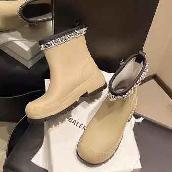 Women s Fashion Mid-calf Rain Boots/water Shoes - All-season Outdoor Wear, Heightening Design, Adult Soft-sole Rubber Boots With 37